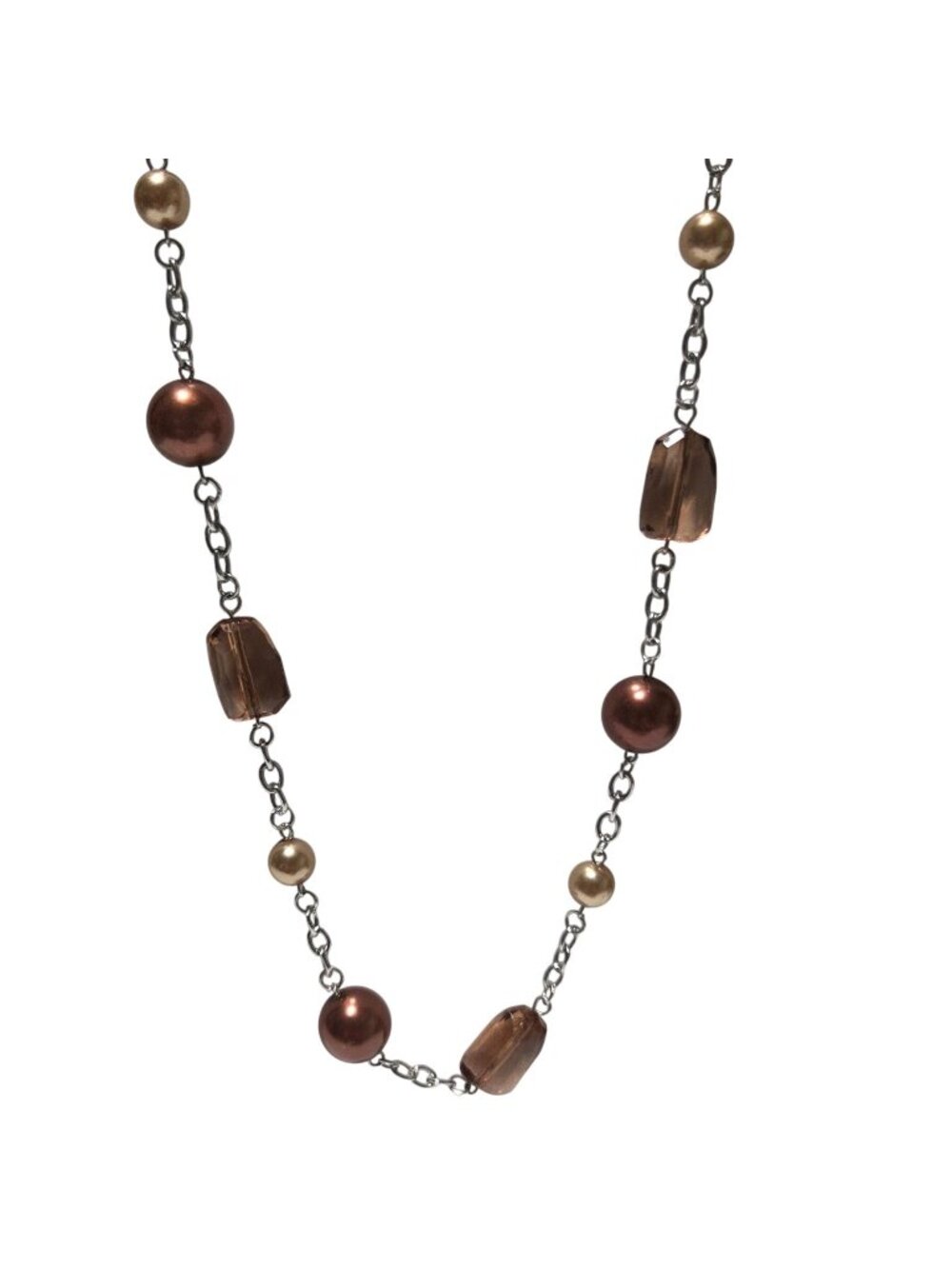 Vintage Beaded Chain Necklace Brown Beads Retro 60s 70s Fashion Jewelry Women
